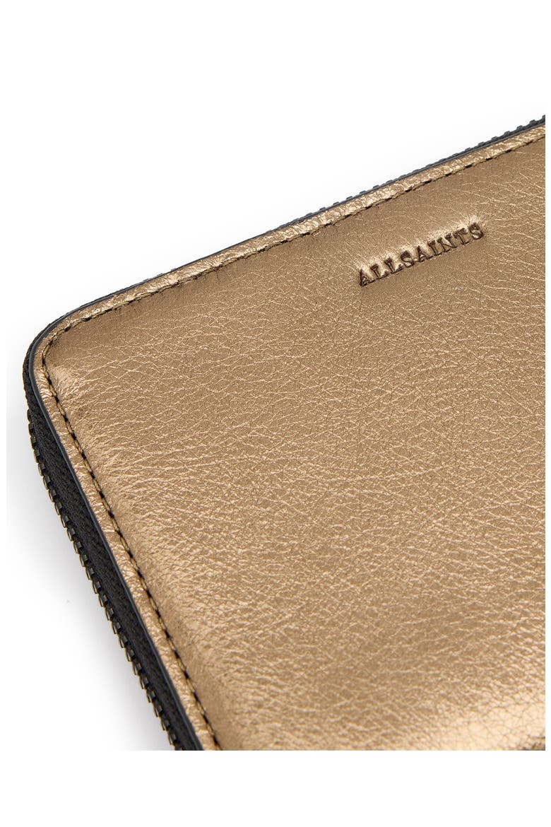 Lena Hex Metallic Leather Zip Wallet, Alternate, color, WARM BRASS