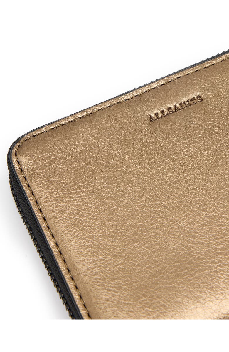AllSaints Lena Hex Metallic Leather Zip Wallet, Alternate, color, Warm Brass