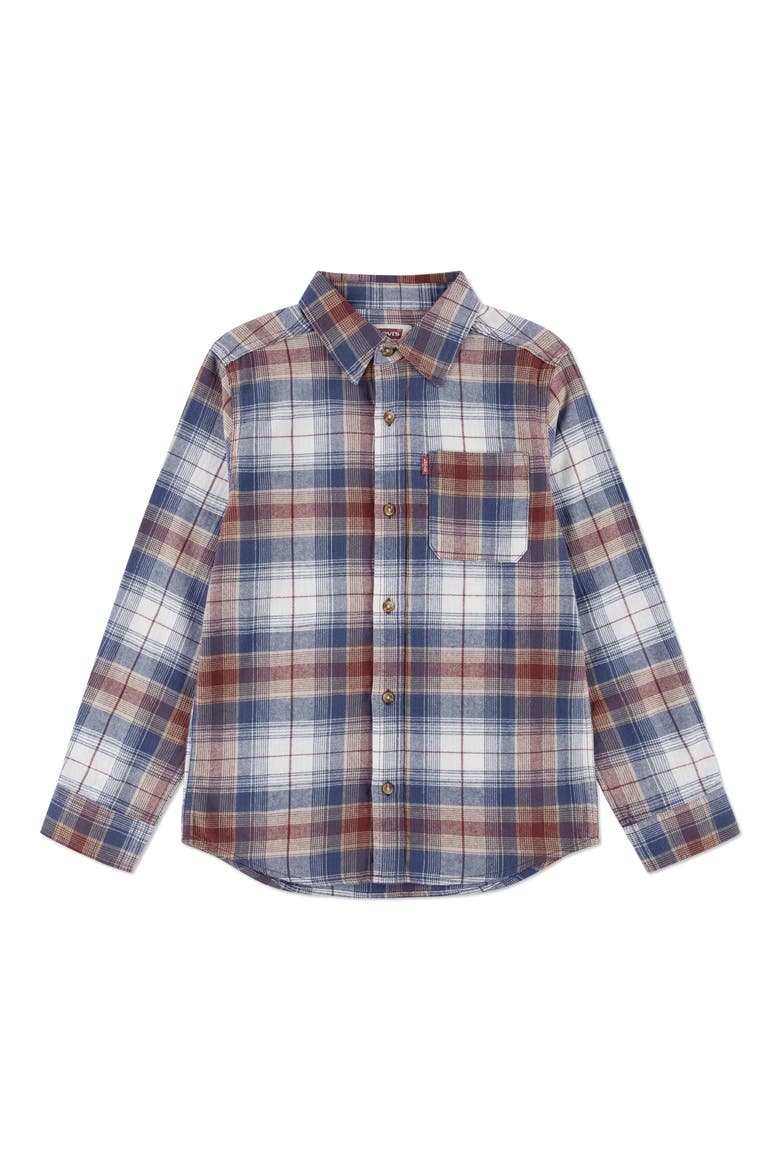 Kids' Plaid Cotton Twill Shirt, Main, color, RED PEAR