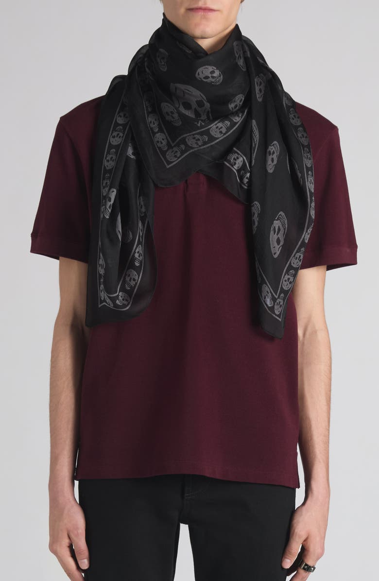 McQueen Skull Print Silk Scarf, Alternate, color, Black/ Dark Grey