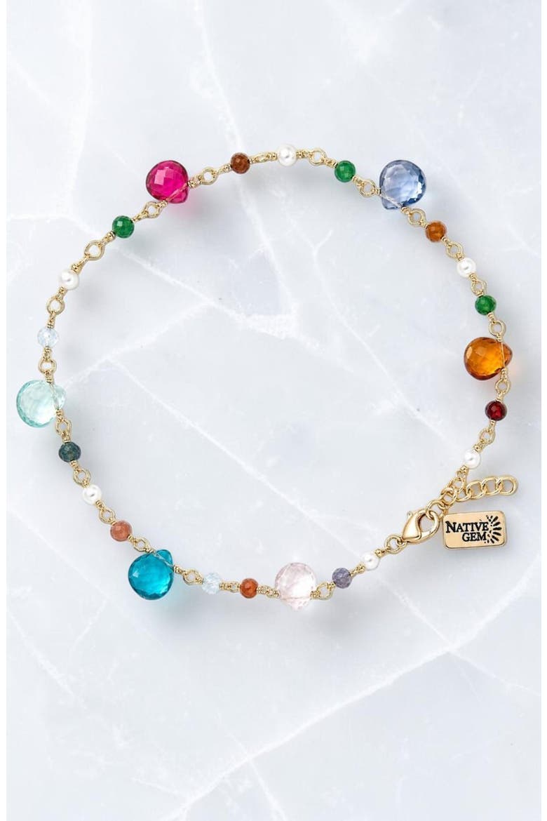 Gumdrop Rainbow Gemstone Anklet, Alternate, color, Turquoise