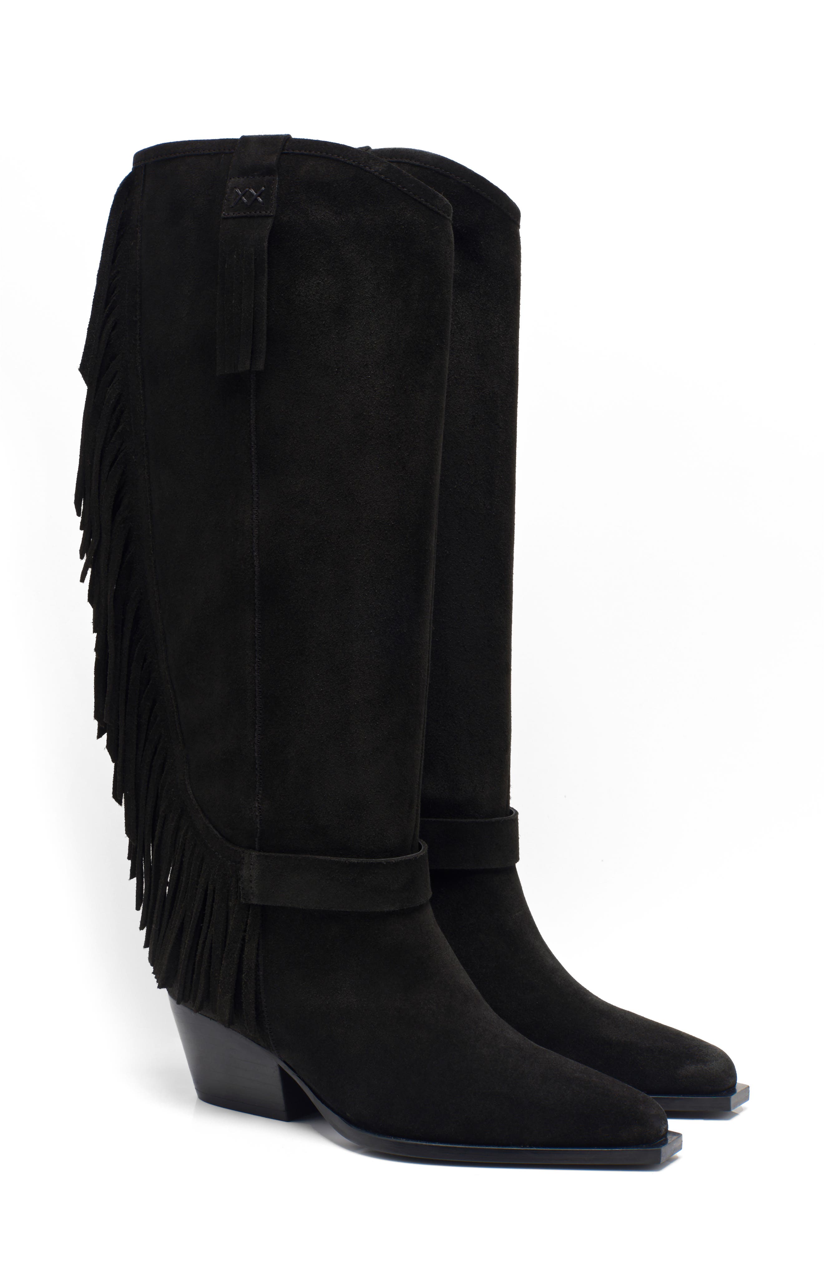 Free People Faith Fringe Western Boot, Alternate, color, Faded Black Suede