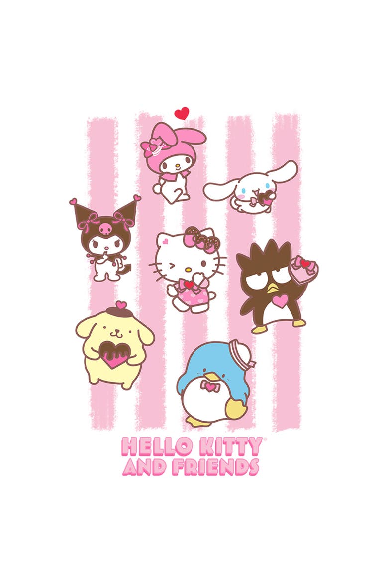 Girl's Hello Kitty Stripes and Friends  Graphic T-Shirt, Alternate, color, White