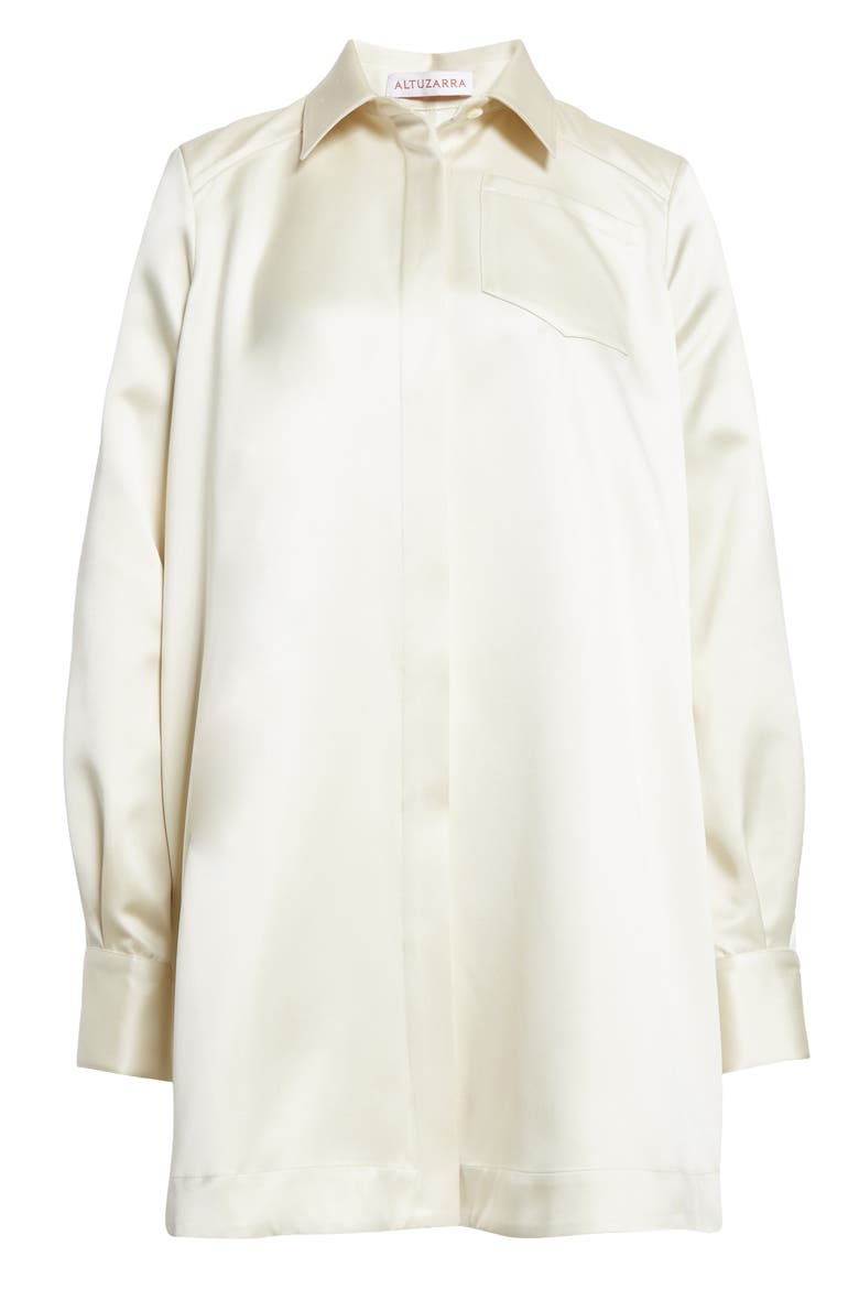 Phyllis Long Sleeve Satin Shirtdress, Alternate, color, IVORY