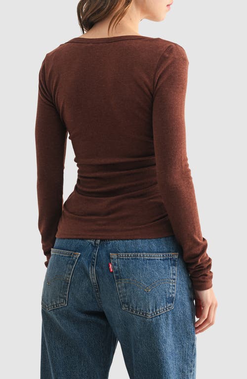 Lush Long Sleeve Ruched Top In Brown