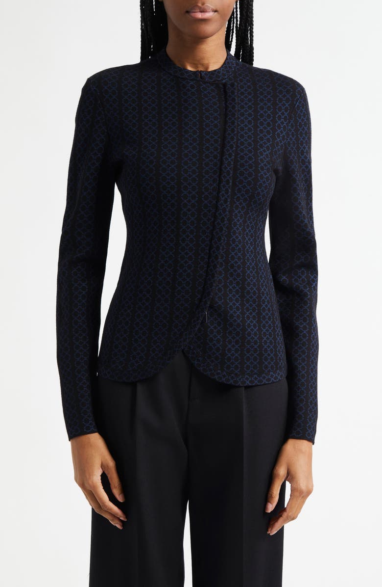 Emporio Armani Vertical Stripe Asymmetric Jacket, Main, color, Solid Black