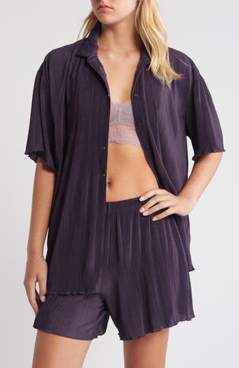 Open Edit Plissé Short Pajamas In Purple Night