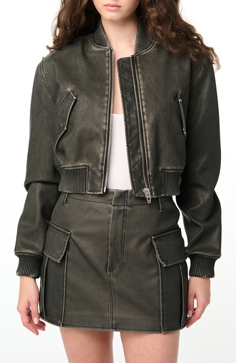 BLANKNYC Faux Leather Crop Bomber Jacket, Main, color,