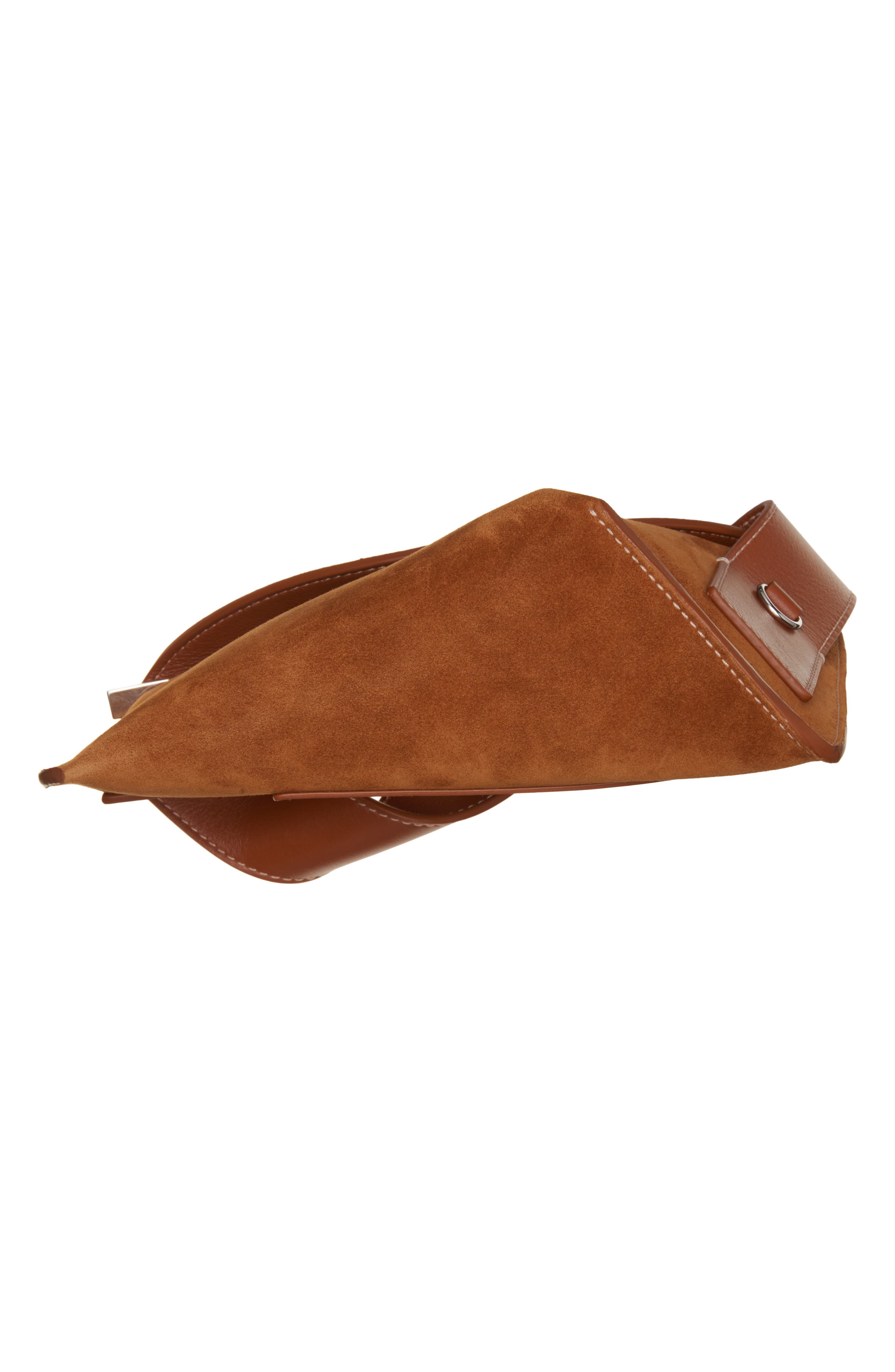 McQueen T-Bar Sling Asymmetric Suede Crossbody Bag, Alternate, color, Tan/ Silver