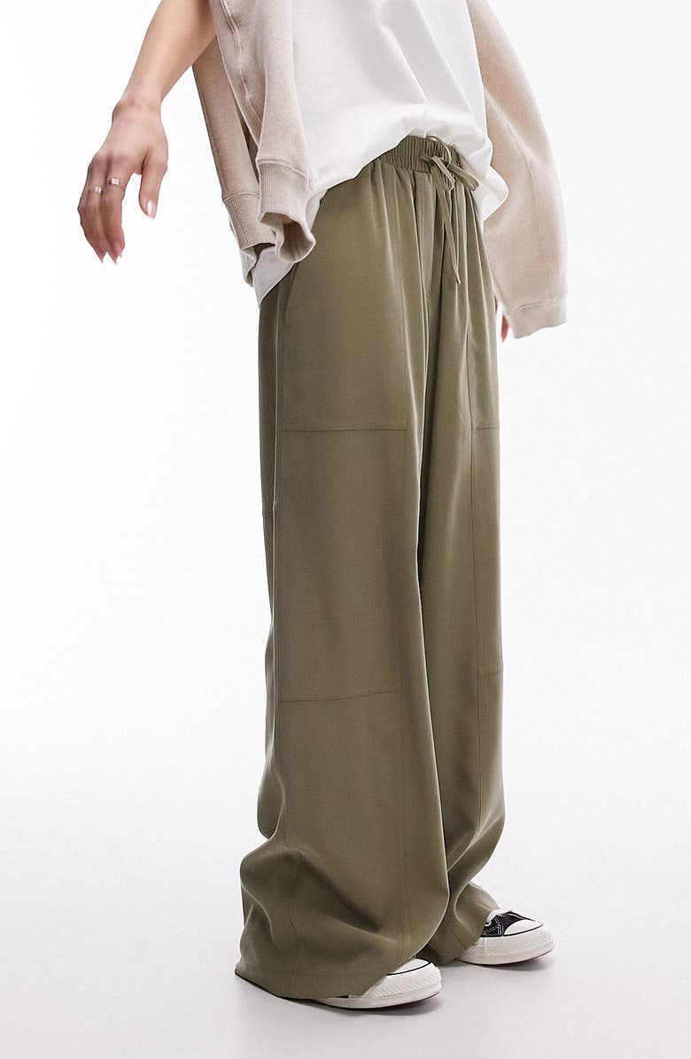 Topshop Wide Leg Drawstring Pants, Alternate, color, Khaki Green