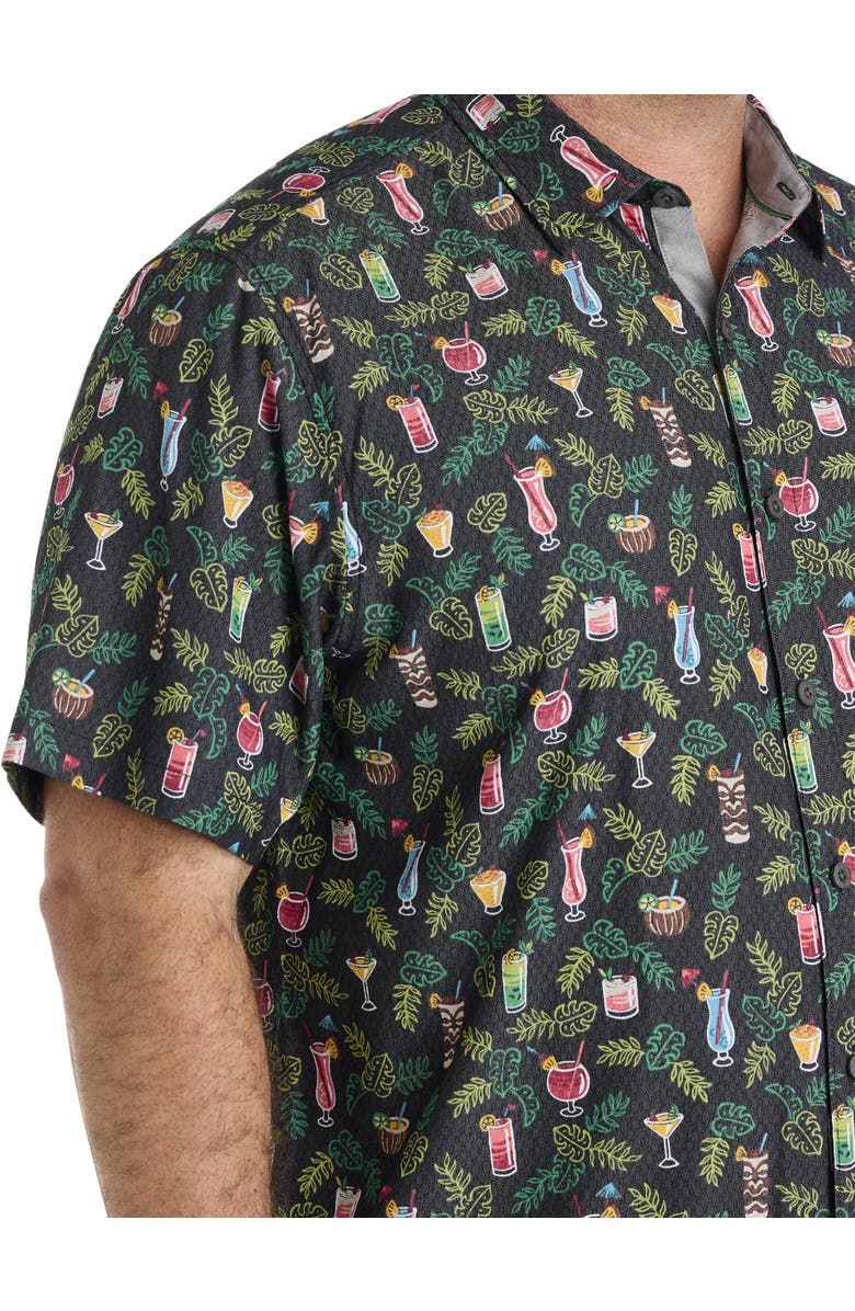 Tommy Bahama Big & Tall Coastal Ease Midnight Mohito Cocktail Print IslandZone<sup>®</sup> Sport Shirt, Alternate, color, Matte Black