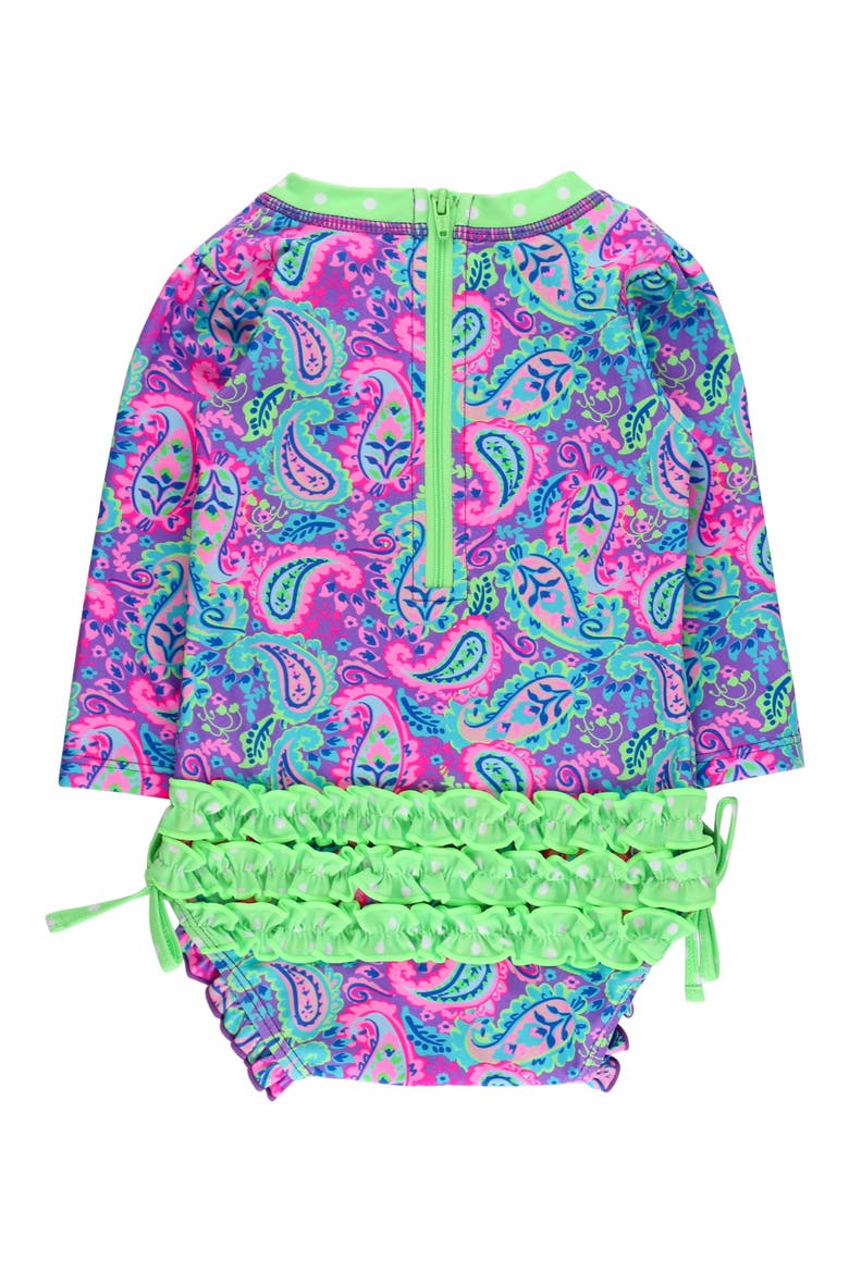 Kids' Neon Paisley One-Piece Rashguard Swimsuit, Alternate, color, PURPLE