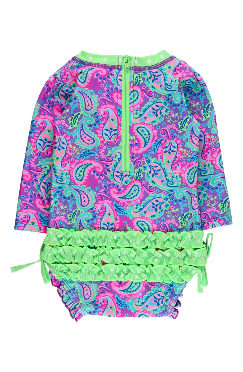 RuffleButts Kids' Neon Paisley One-Piece Rashguard Swimsuit, Alternate, color, 