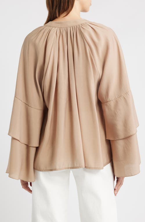 Vero Moda Frill Sleeve Tie Neck Top In Brown