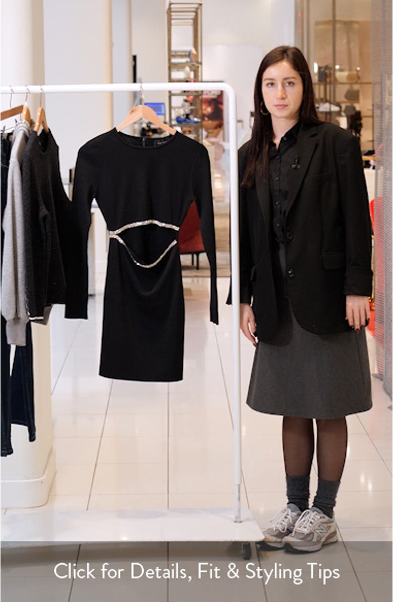 Rhinestone Cutout Detail Long Sleeve Knit Minidress, sales video thumbnail