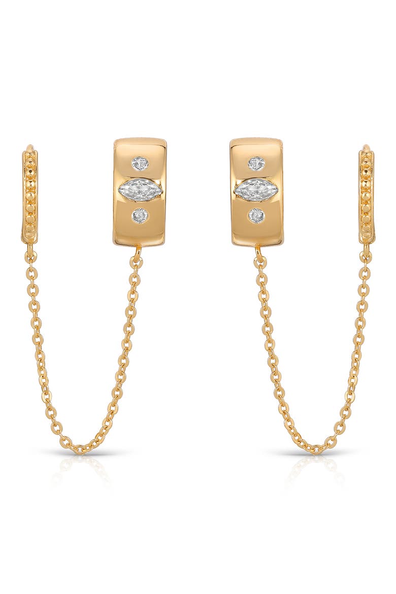 Double Piercing Chain Drop Earrings, Alternate, color, GOLD