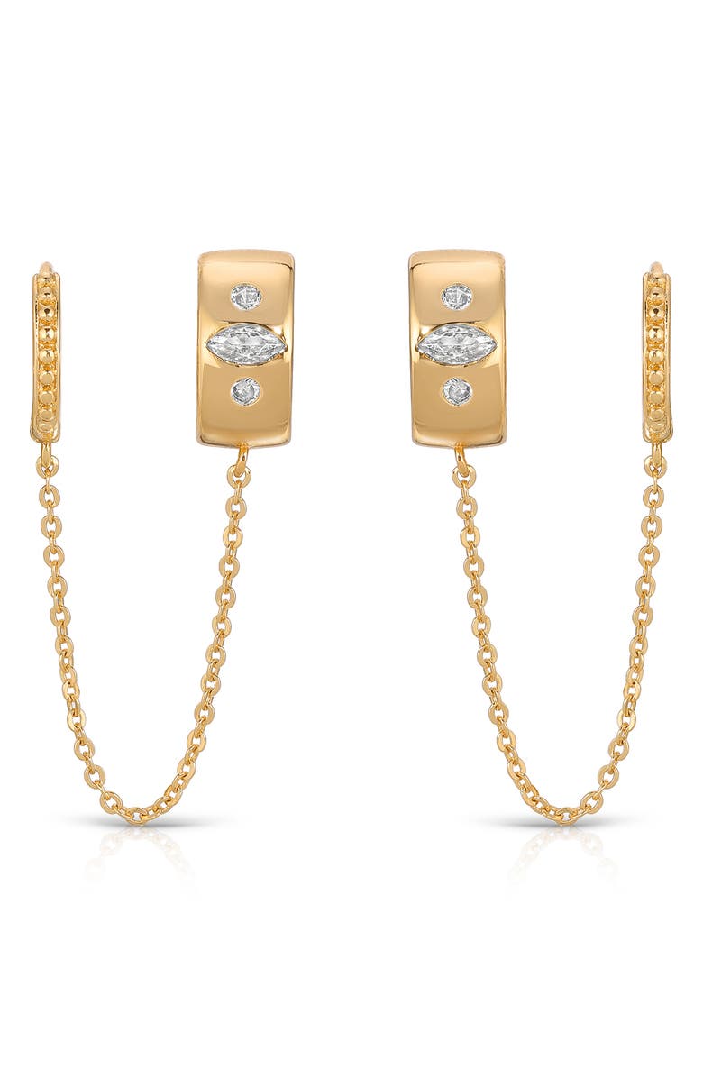 Ettika Double Piercing Chain Drop Earrings, Alternate, color, Gold