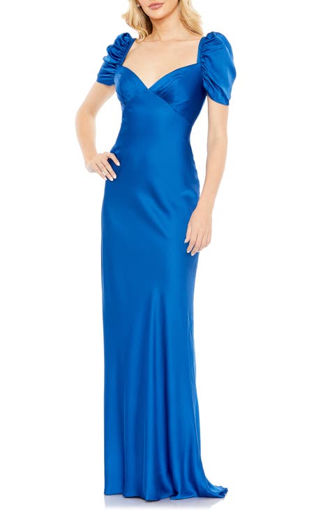 La Femme Womens Formal Gown Dress Blue Satin Off authentic Shoulder Beaded Draped 14 New