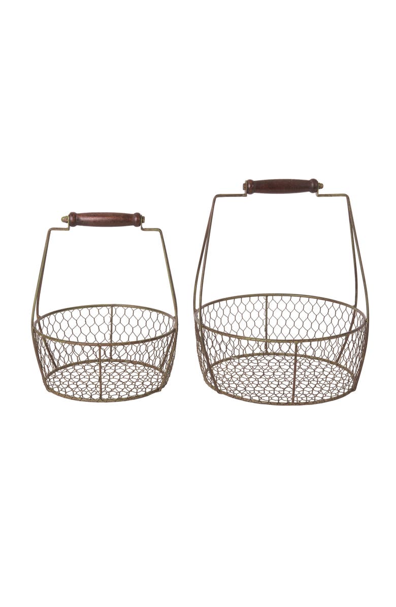 Transpac Set of 2 Metal 12.5 Inch Black and Rustic White Decorative Baskets for Spring Home Decor, Main, color, Black