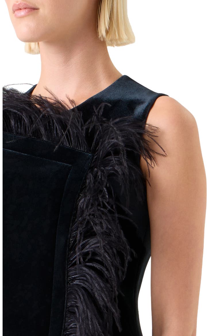Feather Trim Velvet Neoprene Dress, Alternate, color, BLACK