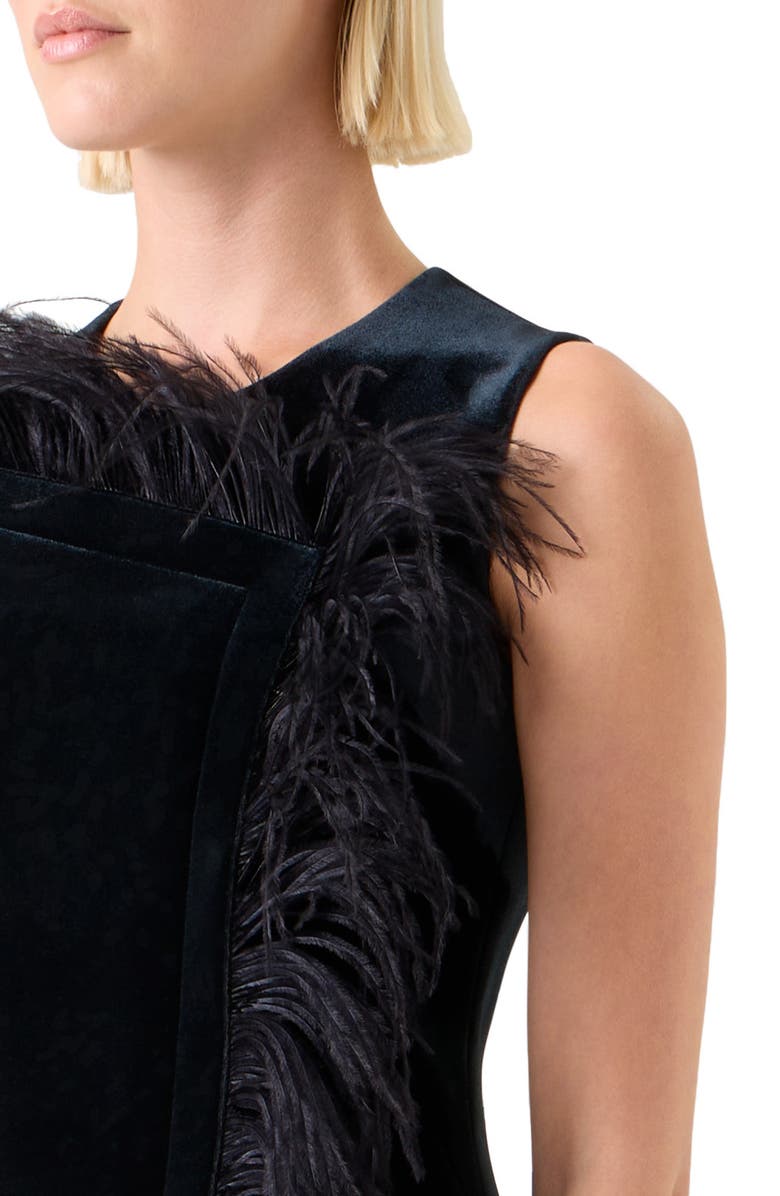 Akris Feather Trim Velvet Neoprene Dress, Alternate, color, Black