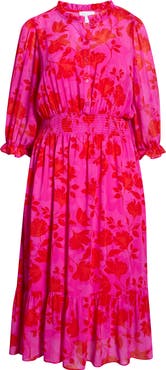 SUGARLIPS Irene Kensie Floral Long Sleeve Smock Waist Dress