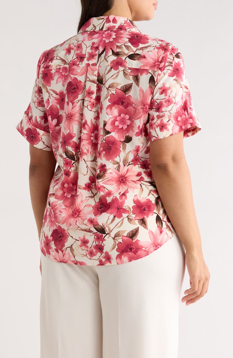 AK ANNE KLEIN Floral Short Sleeve Button-Up Shirt, Alternate, color, 