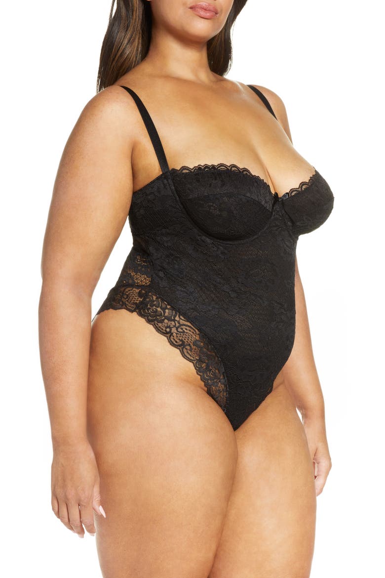 High Leg Underwire Lace Teddy, Alternate, color, BLACK