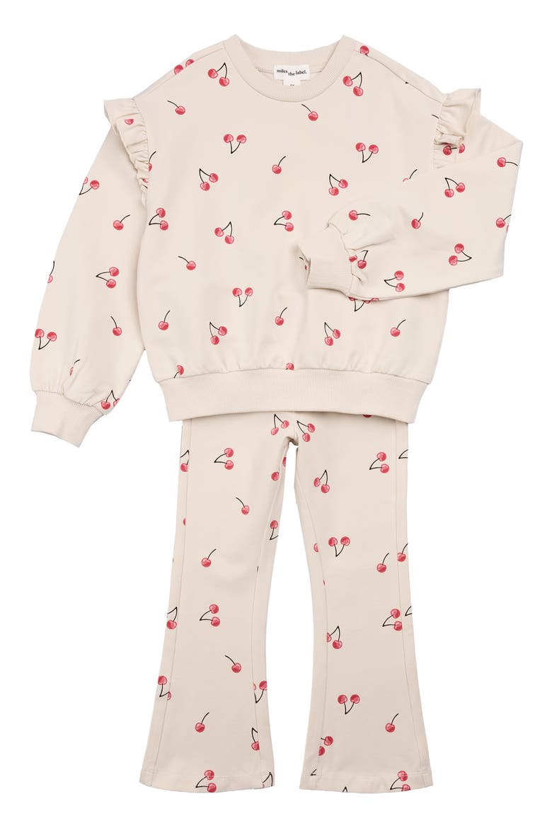 Kids' Cherry Sweatshirt & Flare Leggings Set, Main, color, BEIGE