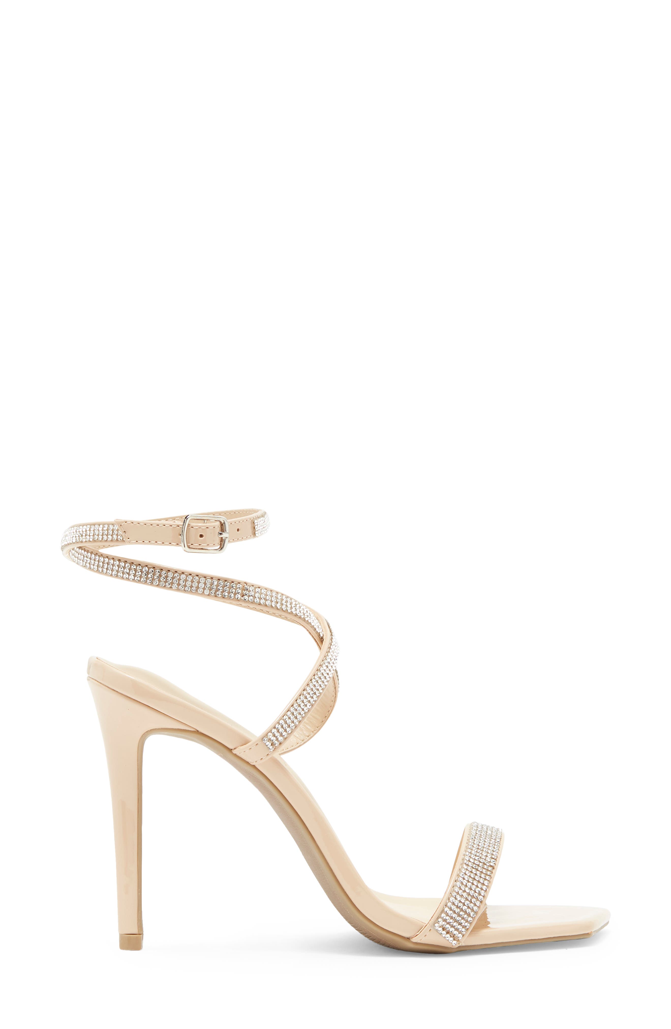 Crystal Embellished Crisscross Slim Heel Sandal, Alternate, color, NUDE