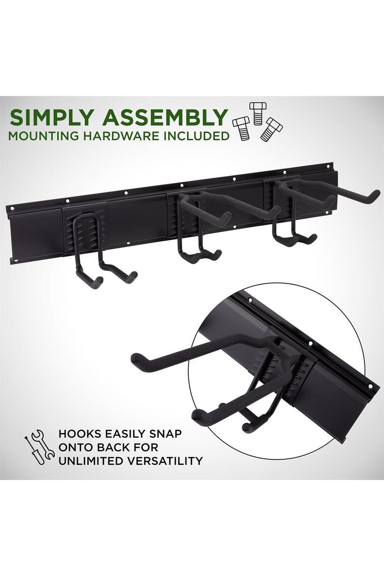 Tool Storage Rack, 8 Piece Wall Mounted Garage Organizer for Broom, Mop, Rake Shovel & Tools, Alternate, color, Black