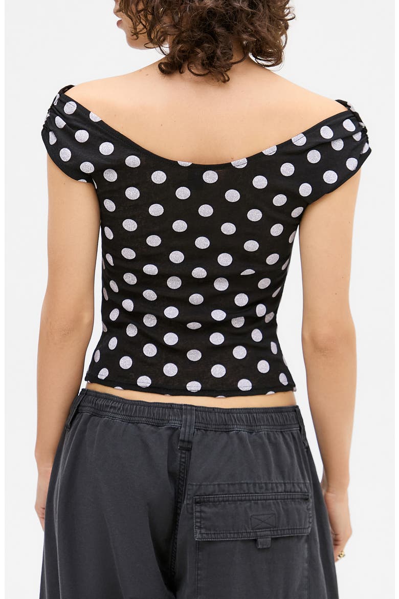 Fia Polka Dot Off the Shoulder Top, Alternate, color, BLACK