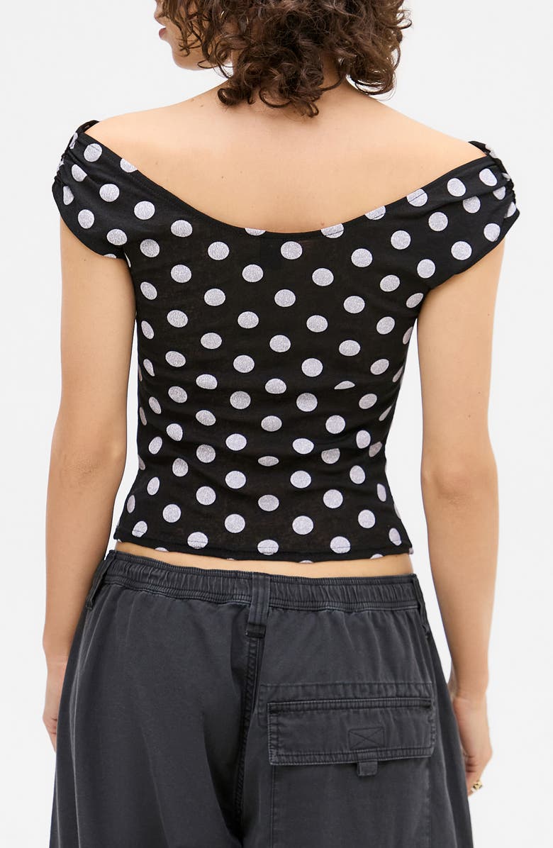 BDG Urban Outfitters Fia Polka Dot Off the Shoulder Top, Alternate, color, Black