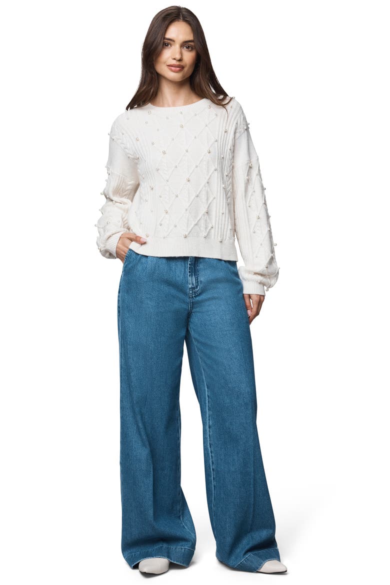 Demi Pearly Bead Sweater, Alternate, color, PALE OAK WHITE HEATHER