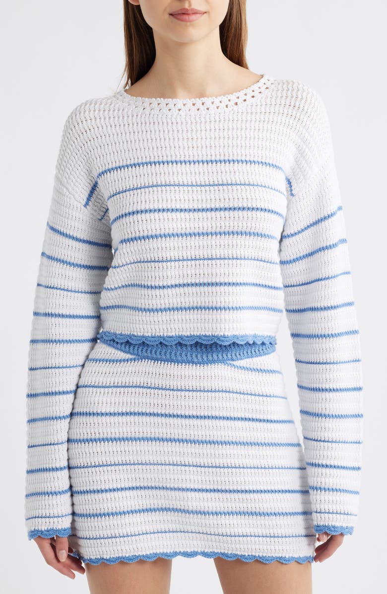 LoveShackFancy Shore Crop Cotton Sweater, Alternate, color, Maritime Stripes