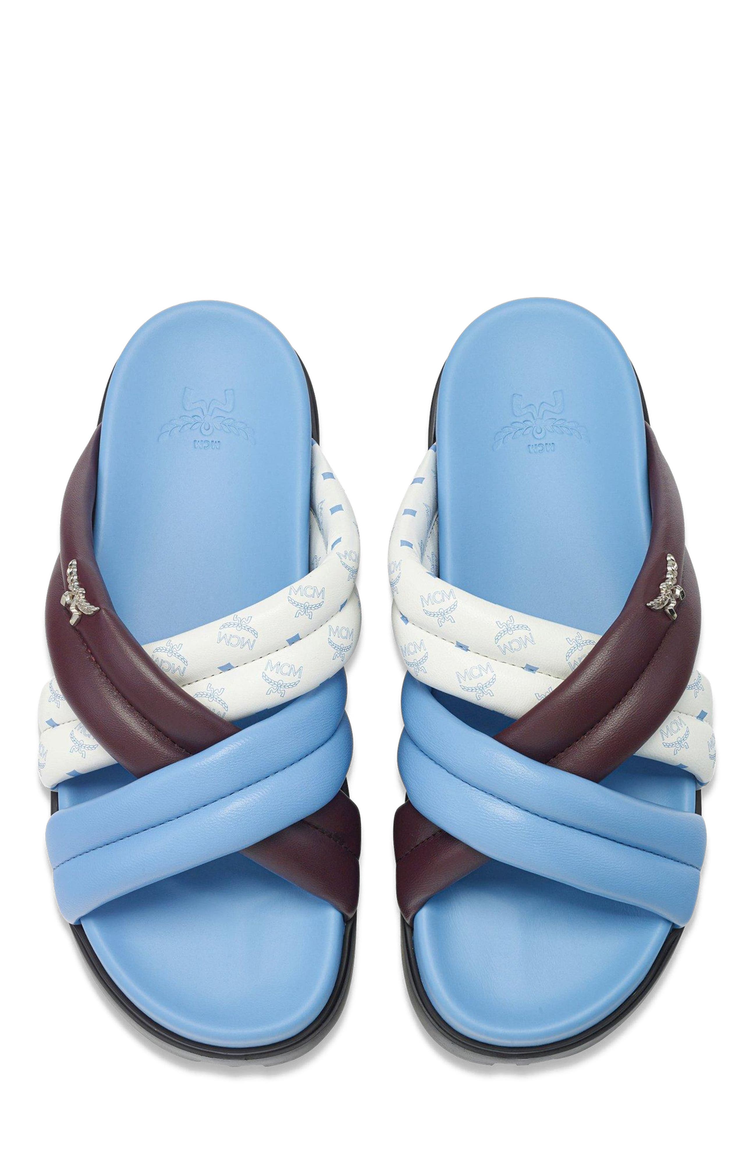 MCM Monogram Cross Sandals in Lamb Leather, Alternate, color, Winetasting