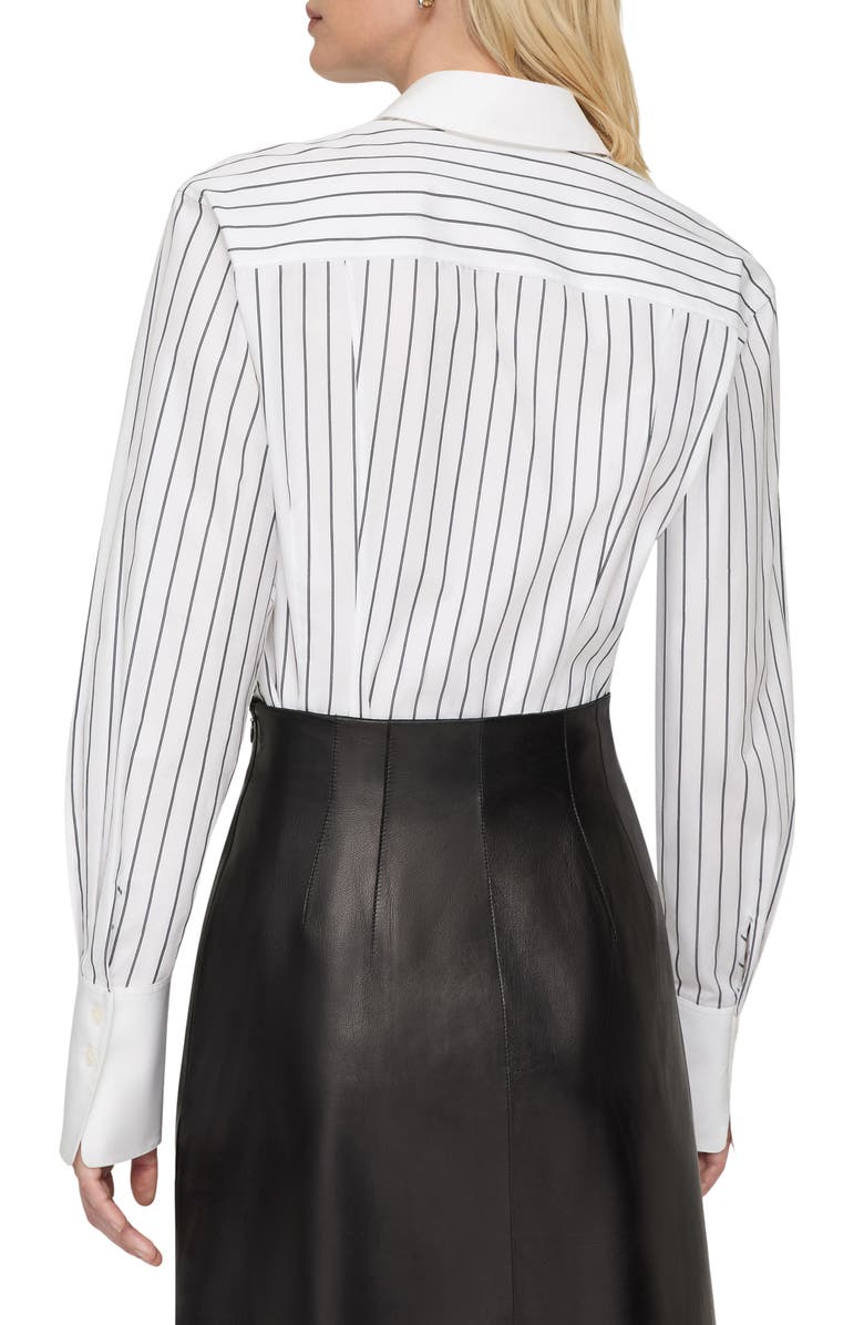 Lafayette 148 New York Stripe Fitted Cotton Poplin Button-Up Shirt, Alternate, color, Bluebell Multi