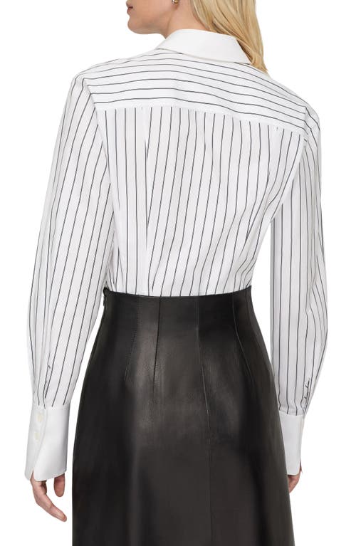 Lafayette 148 New York Stripe Fitted Cotton Poplin Button-up Shirt In White
