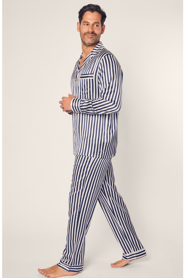 Bengal Stripe Silk Pajamas, Alternate, color, NAVY