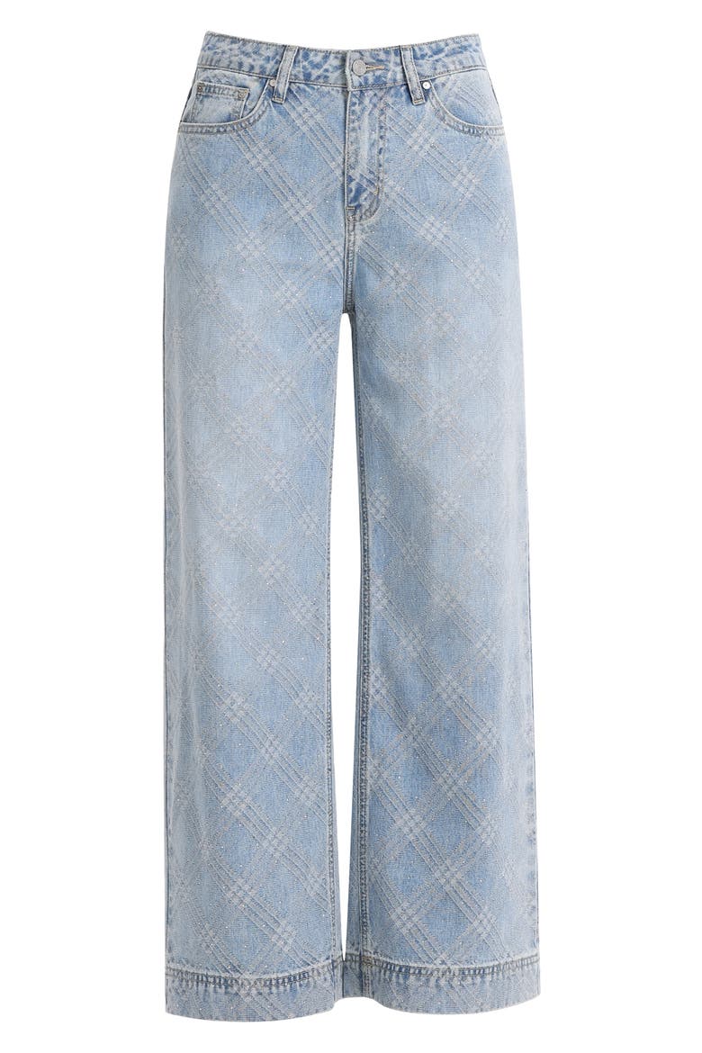 Embellished Textured Plaid High Waist Wide Leg Jeans, Alternate, color, LIGHTSTREAM