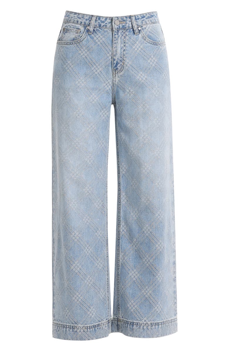 Bayeas Embellished Textured Plaid High Waist Wide Leg Jeans, Alternate, color, Lightstream