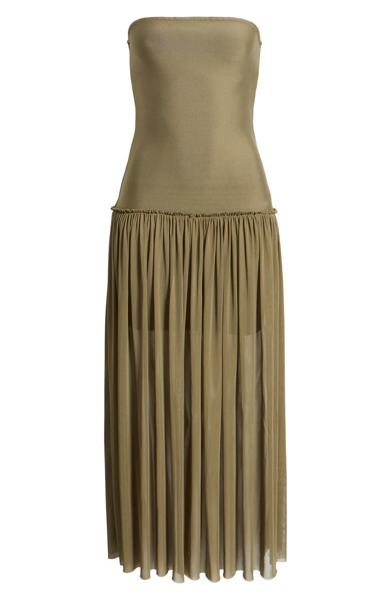 Rare London Strapless Drop Waist Mixed Media Cocktail Dress, Alternate, color, Olive