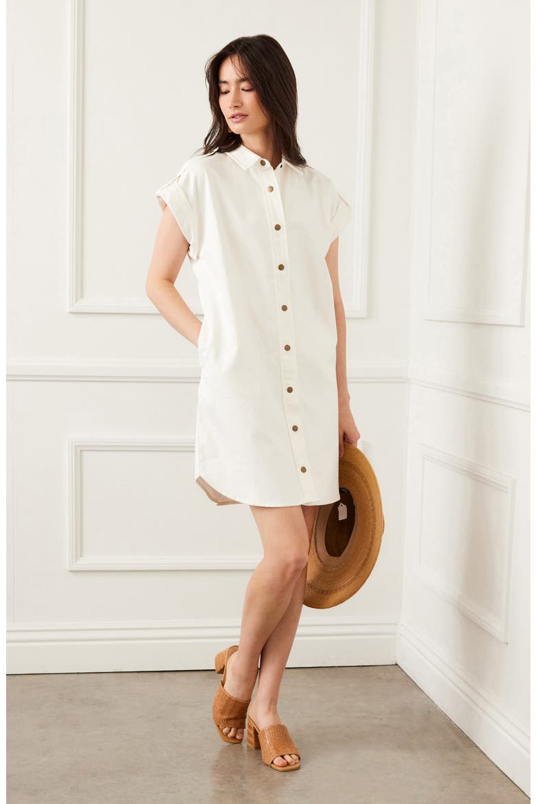 Cap Sleeve Denim Shirtdress, Alternate, color, OFF WHITE