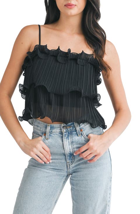 Pleated Ruffle Tiered Crop Top