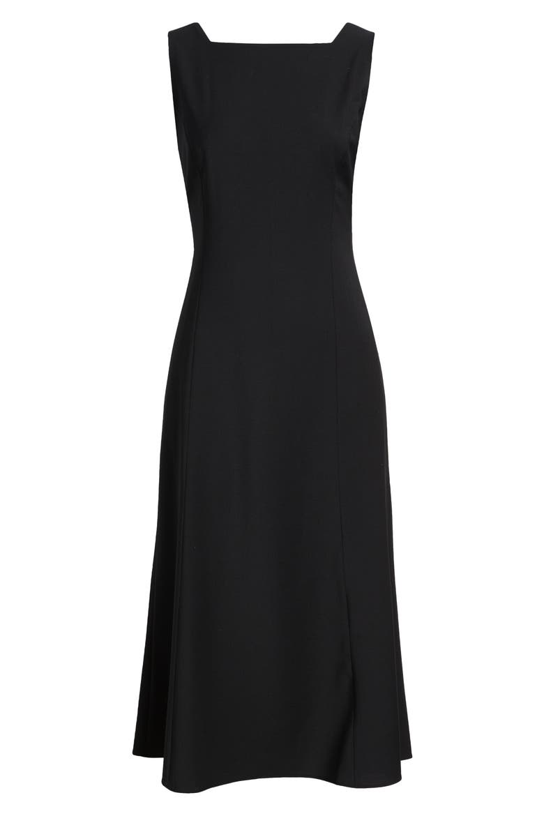 Square Neck Sleeveless Wool Blend Midi Dress, Alternate, color, BLACK