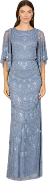 LARA New York High Neck, Cape Sleeve Beaded Gown