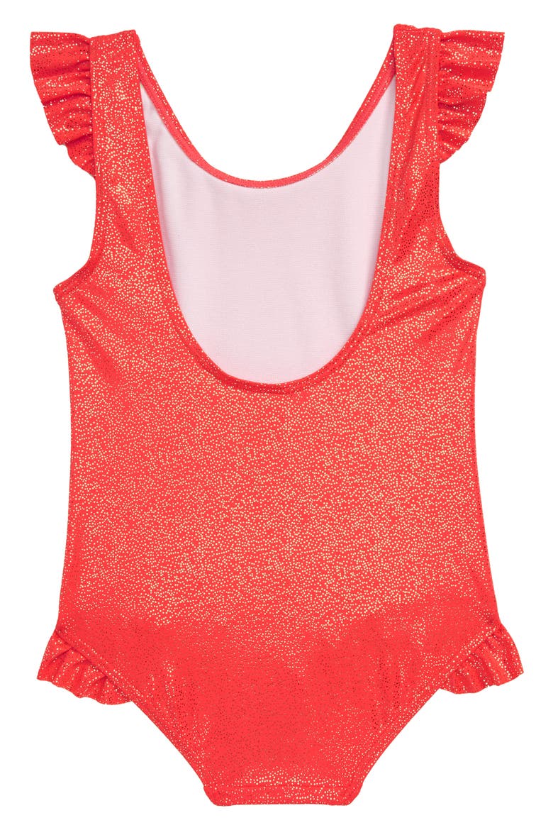 Foil Frill One-Piece Swimsuit, Alternate, color, RED SUNSET RED