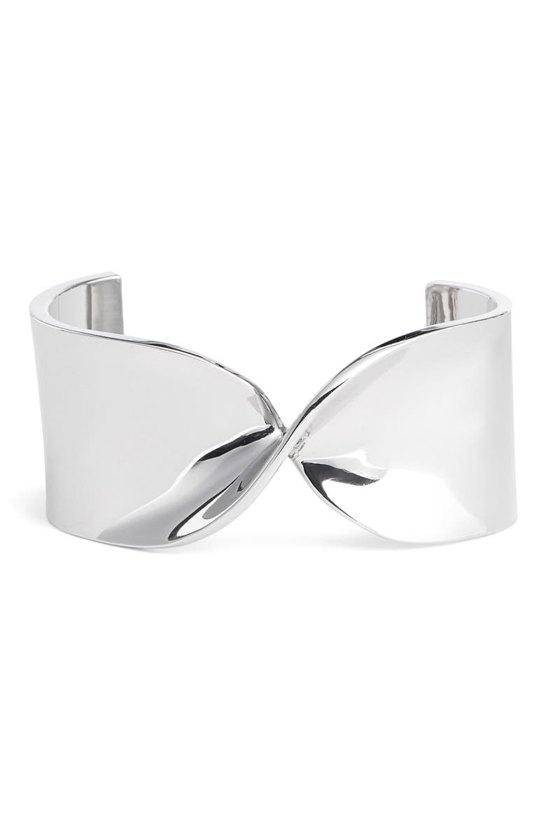 Wide Twist Metal Cuff, Main, color, RHODIUM