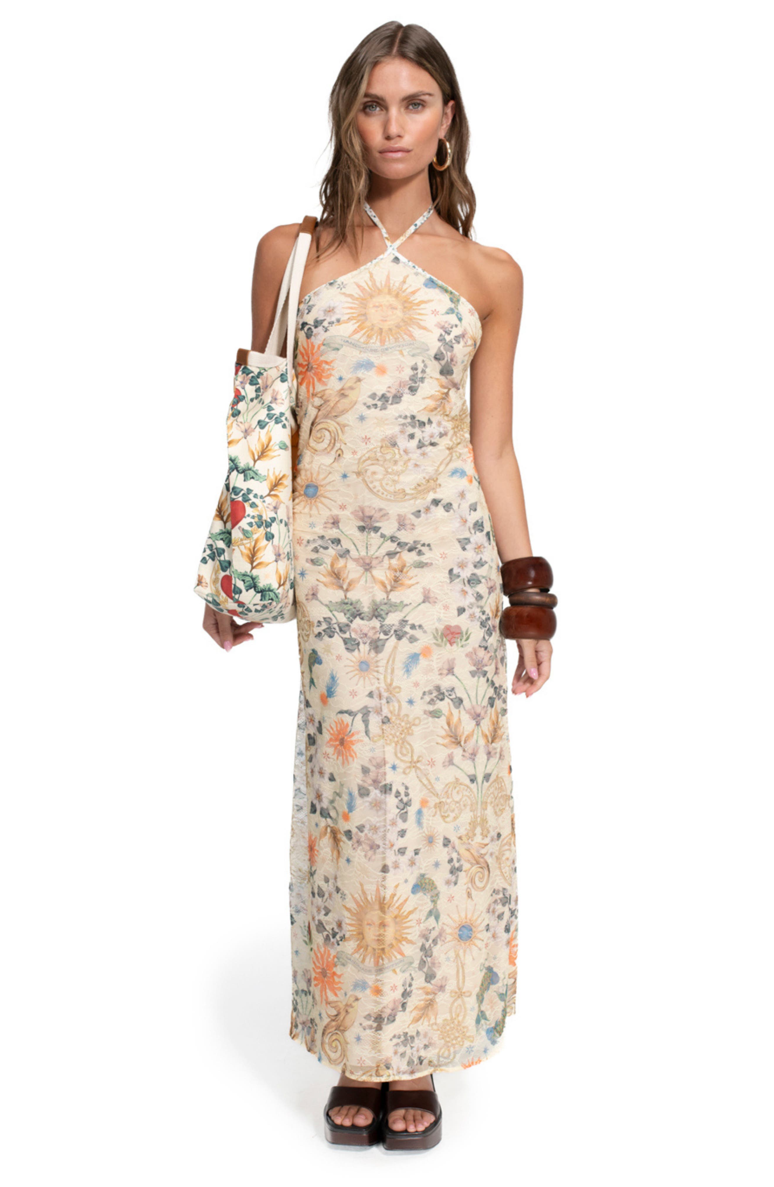 Agua Bendita Lucia Solstice Print Tote Bag, Alternate, color, White