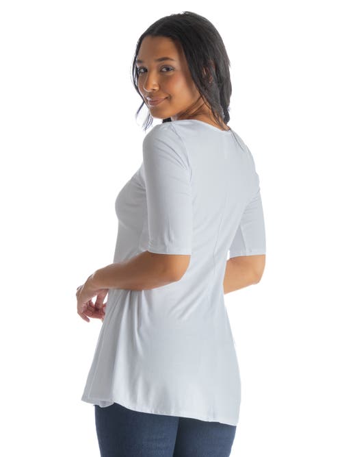 24seven Comfort Apparel Petite Elbow Sleeve Swing Crew Neck Tunic Top In Gray